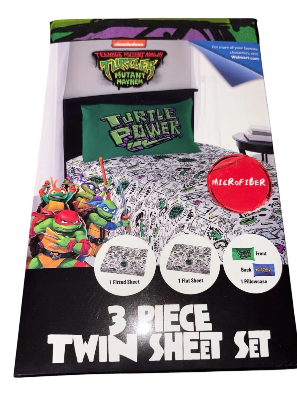 Teenage Mutant Ninja Turtles Kids 3-Piece Twin Sheet Set,Microfiber, Nickelodeon